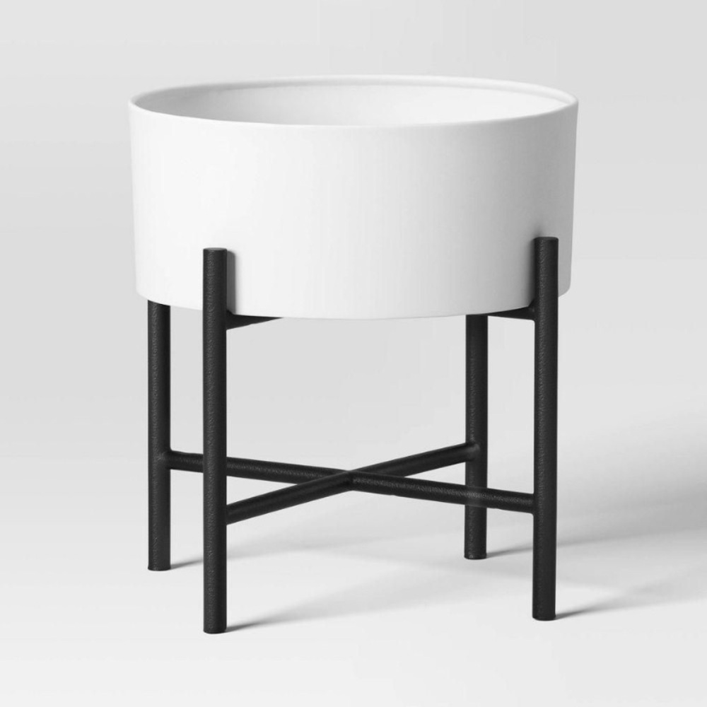 NIB Threshold Modern White Planter with Black Stand